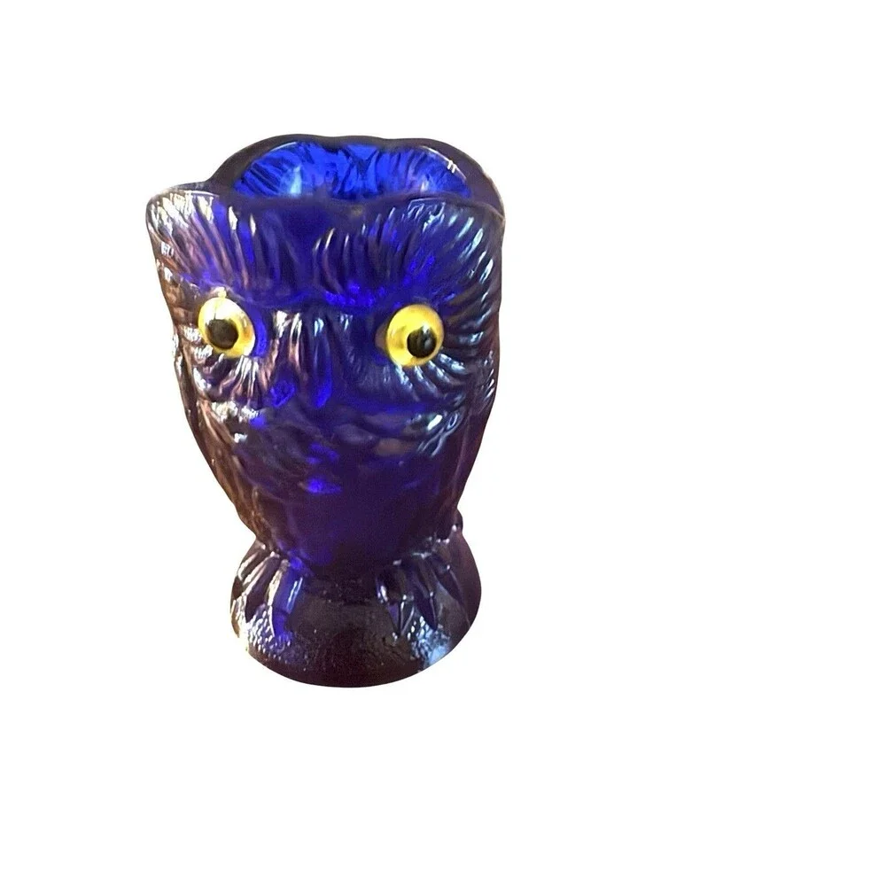 Imperial Glass Cobalt Blue Owl Creamer Applied Eyes 3.5” Mid Century